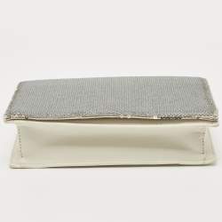Pre Owned Diane Von Furstenberg Silver/White Sequins and Leather Flap Shoulder Bag