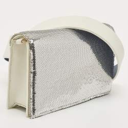 Pre Owned Diane Von Furstenberg Silver/White Sequins and Leather Flap Shoulder Bag