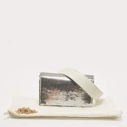 Pre Owned Diane Von Furstenberg Silver/White Sequins and Leather Flap Shoulder Bag