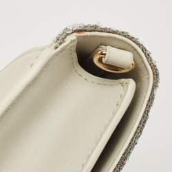 Pre Owned Diane Von Furstenberg Silver/White Sequins and Leather Flap Shoulder Bag
