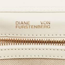Pre Owned Diane Von Furstenberg Silver/White Sequins and Leather Flap Shoulder Bag