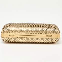 Pre Owned Diane Von Furstenberg Gold Perforated Leather Box Chain Clutch