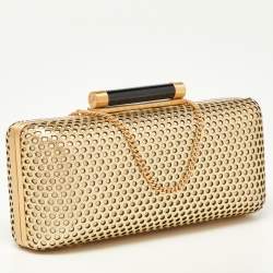 Pre Owned Diane Von Furstenberg Gold Perforated Leather Box Chain Clutch