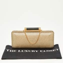 Pre Owned Diane Von Furstenberg Gold Perforated Leather Box Chain Clutch