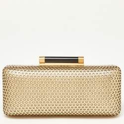Pre Owned Diane Von Furstenberg Gold Perforated Leather Box Chain Clutch