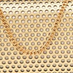 Pre Owned Diane Von Furstenberg Gold Perforated Leather Box Chain Clutch