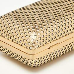 Pre Owned Diane Von Furstenberg Gold Perforated Leather Box Chain Clutch