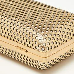Pre Owned Diane Von Furstenberg Gold Perforated Leather Box Chain Clutch