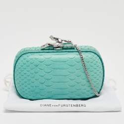  Diane Von Furstenberg Turquoise Python Embossed Leather Lytton Clutch