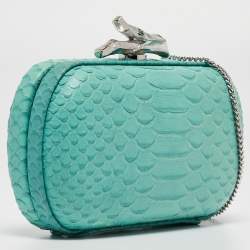  Diane Von Furstenberg Turquoise Python Embossed Leather Lytton Clutch