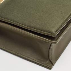Diane Von Furstenberg Olive Green Satin and Leather Flap Chain Bag