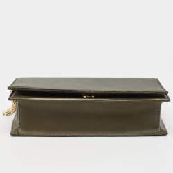 Diane Von Furstenberg Olive Green Satin and Leather Flap Chain Bag