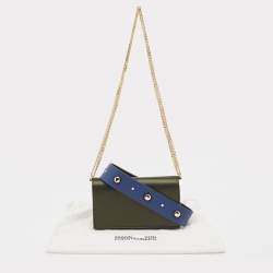 Diane Von Furstenberg Olive Green Satin and Leather Flap Chain Bag