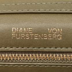 Diane Von Furstenberg Olive Green Satin and Leather Flap Chain Bag