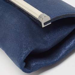 Pre Owned Diane Von Furstenberg Blue Glitter Suede Multicolor Leather Clutch