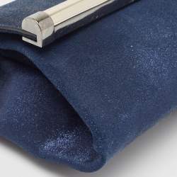 Pre Owned Diane Von Furstenberg Blue Glitter Suede Multicolor Leather Clutch