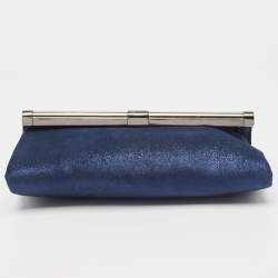 Pre Owned Diane Von Furstenberg Blue Glitter Suede Multicolor Leather Clutch