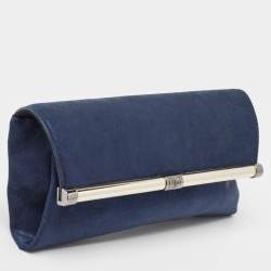 Pre Owned Diane Von Furstenberg Blue Glitter Suede Multicolor Leather Clutch