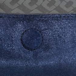 Pre Owned Diane Von Furstenberg Blue Glitter Suede Multicolor Leather Clutch