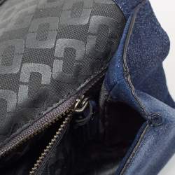 Pre Owned Diane Von Furstenberg Blue Glitter Suede Multicolor Leather Clutch