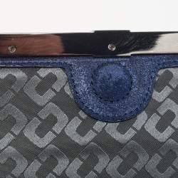 Pre Owned Diane Von Furstenberg Blue Glitter Suede Multicolor Leather Clutch