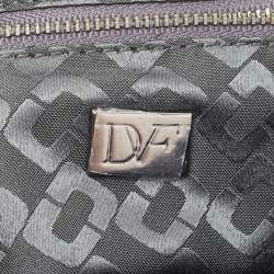 Pre Owned Diane Von Furstenberg Blue Glitter Suede Multicolor Leather Clutch