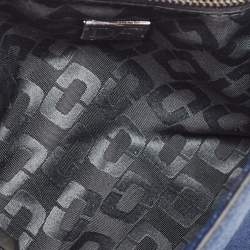 Pre Owned Diane Von Furstenberg Blue Glitter Suede Multicolor Leather Clutch