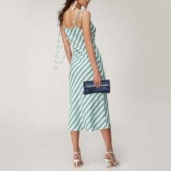 Pre Owned Diane Von Furstenberg Blue Glitter Suede Multicolor Leather Clutch