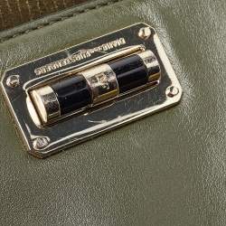 Pre Owned Diane Von Furstenberg Green Leather Fringe Flap Crossbody Bag