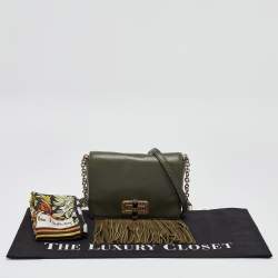 Pre Owned Diane Von Furstenberg Green Leather Fringe Flap Crossbody Bag