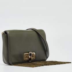 Pre Owned Diane Von Furstenberg Green Leather Fringe Flap Crossbody Bag