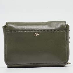 Pre Owned Diane Von Furstenberg Green Leather Fringe Flap Crossbody Bag