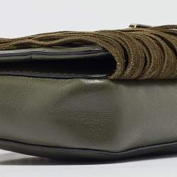 Pre Owned Diane Von Furstenberg Green Leather Fringe Flap Crossbody Bag