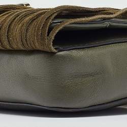 Pre Owned Diane Von Furstenberg Green Leather Fringe Flap Crossbody Bag
