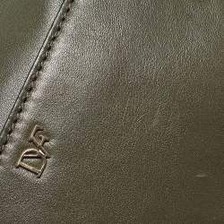 Pre Owned Diane Von Furstenberg Green Leather Fringe Flap Crossbody Bag