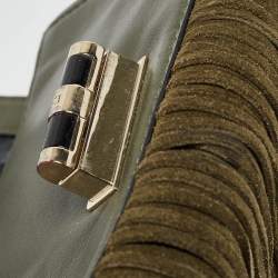 Pre Owned Diane Von Furstenberg Green Leather Fringe Flap Crossbody Bag