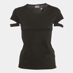 Pre Owned Diesel Black Ripped Neck Jersey T-Shirt S