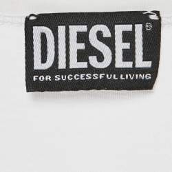 Pre Owned تي شيرت ديزل أبيض بجيرسي بتفاصيل ممزقة مقاس صغير