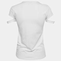 Pre Owned تي شيرت ديزل أبيض بجيرسي بتفاصيل ممزقة مقاس صغير