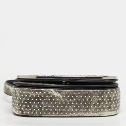 Pre Owned Diesel Crystal Embellished 1DR Olive Green/White Leather Shoulder Bag