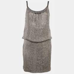 Dina Bar-El Silver Sequin Silk Sleeveless Mini Dress S