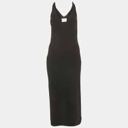 Pre Owned Dion Lee Black Jersey V-Neck Twist Shoulder Detail Midi Dress M