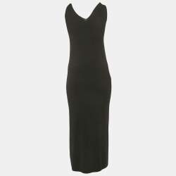 Pre Owned Dion Lee Black Jersey V-Neck Twist Shoulder Detail Midi Dress M