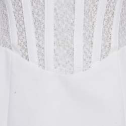 Pre Owned فستان ديون لي قطن شبكي أبيض بكورسيه قصير حجم صغير