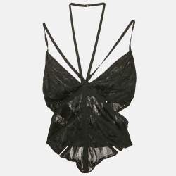 مملوكة مسبقًا Dion Lee Black Lace Cut-Out Sheer Corset Top S