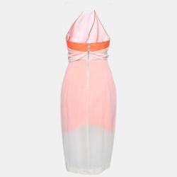 Dion Lee Neon Orange and Cream Sheer Silk Layered Vertigo Halter Dress S