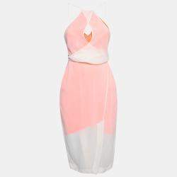 Dion Lee Neon Orange and Cream Sheer Silk Layered Vertigo Halter Dress S