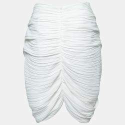 Pre Owned Dion Lee White Pleated Crepe Drape Front Skirt M
