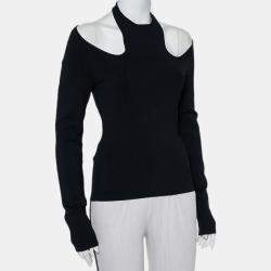 Pre Owned Dionlee Black Knit Cutaway Halterneck Long Sleeve Top L