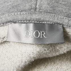 Dior Homme Grey Logo Embroidered Cotton Knit Hooded Sweatshirt XXS